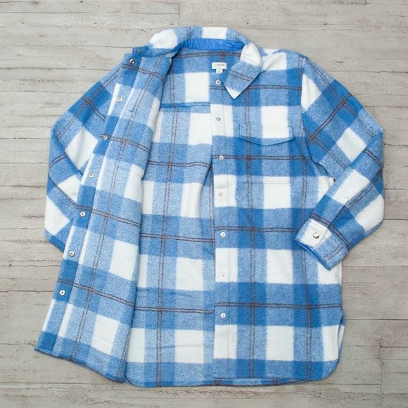 NWT J. Crew Longline Shirt Jacket in Blue/White/Brown Plaid size L - Picture 7 of 9